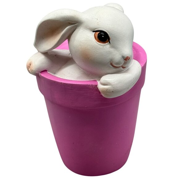 Easter Holiday Rabbit In Pink Flower Pot Decorative Figurine 4.5" Tall READ - Picture 1 of 6